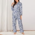 thumbnail image 2 of Cauagu sea animals Print Women's Long-Sleeve Pajamas Set Soft Pj Lounge Sets Button Down Sleepwear for Women 2 Piece Pjs Set with Long Pants-XX-Large, 2 of 7