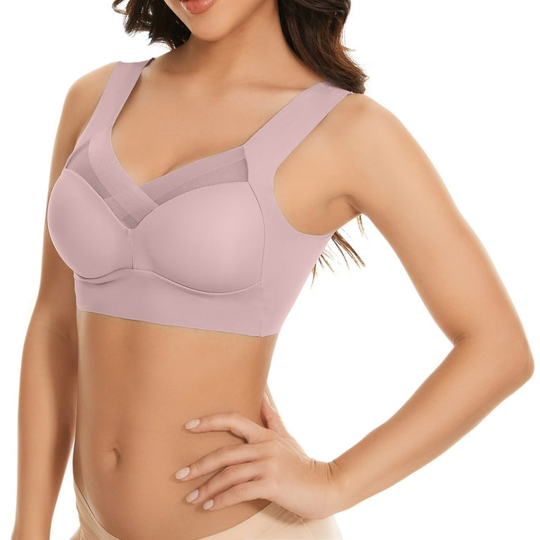 Mlqidk Lady Bra Push Up Seamless Thin Wire Free No Constraint Women  Brassieres Daily Wear Clothes,Pink L