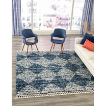 Unique Loom Serenity Shag Collection Area Rug - Soufriere (7' 10" Square Blue/Ivory)