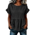 thumbnail image 3 of ClodeEU Women's Round Neck Ruffle Short Sleeve Babydoll Blouse,Casual Loose Peplum Summer Tunic Top Black,Women's Plus L, 3 of 7