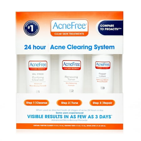 AcneFree 24 Hour Acne Clearing System, Acne Treatment with Benzoyl Peroxide - 3 CT