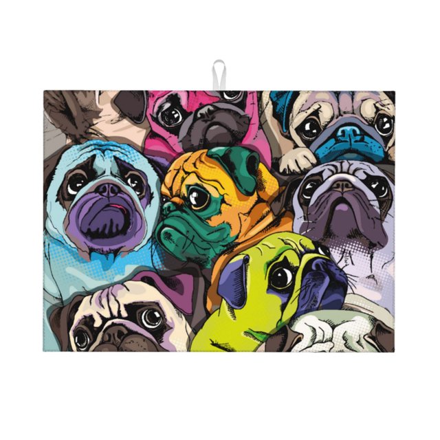 Fotbe Colorful Pug Alfombrilla de Secado para Cocina con Estampado, 18x24 Pulgadas