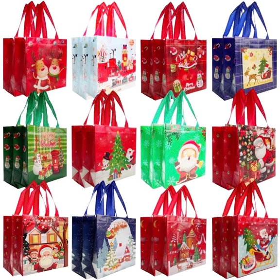 24   Christmas  Bags Wrap with Handles - Tote Bags  , Xmas Gifts Wrapping, Present Wrap for Party Favors, Goodie Bags,  Bags