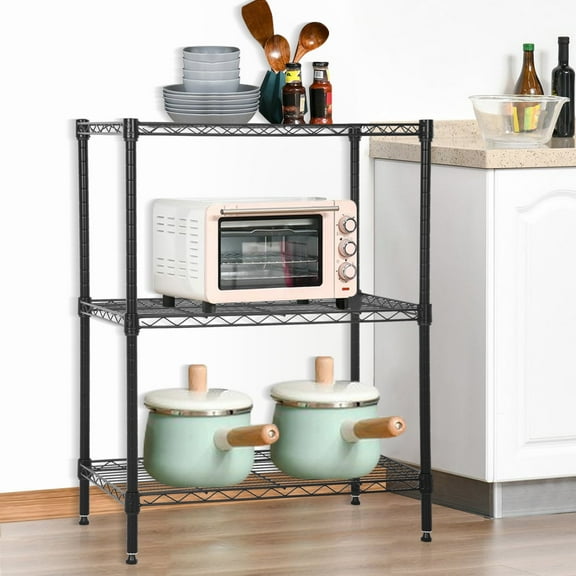 Dkelincs 3-Tier Storage Shelves 450 lbs Capacity Metal Shelf Kitchen Rack, Black