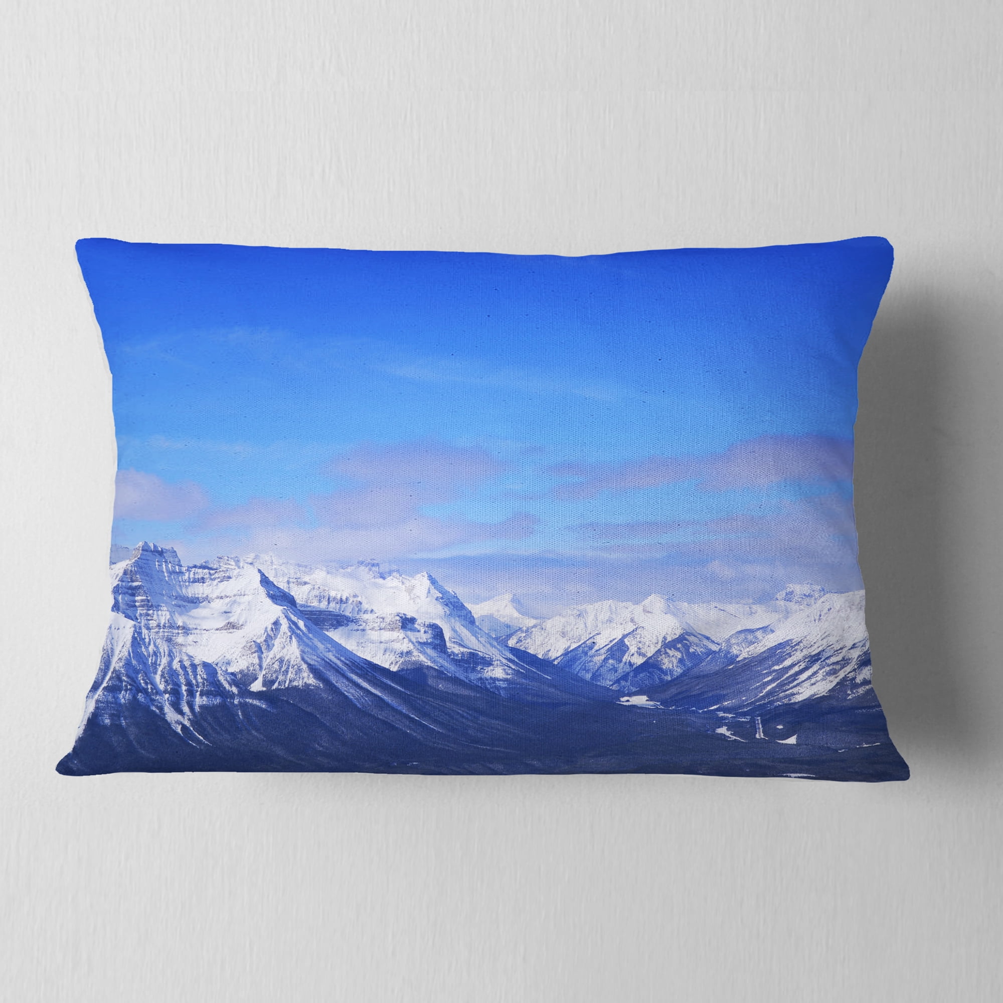 Designart Blue Winter Mountains - Landscape Photography Throw Pillow - 12x20