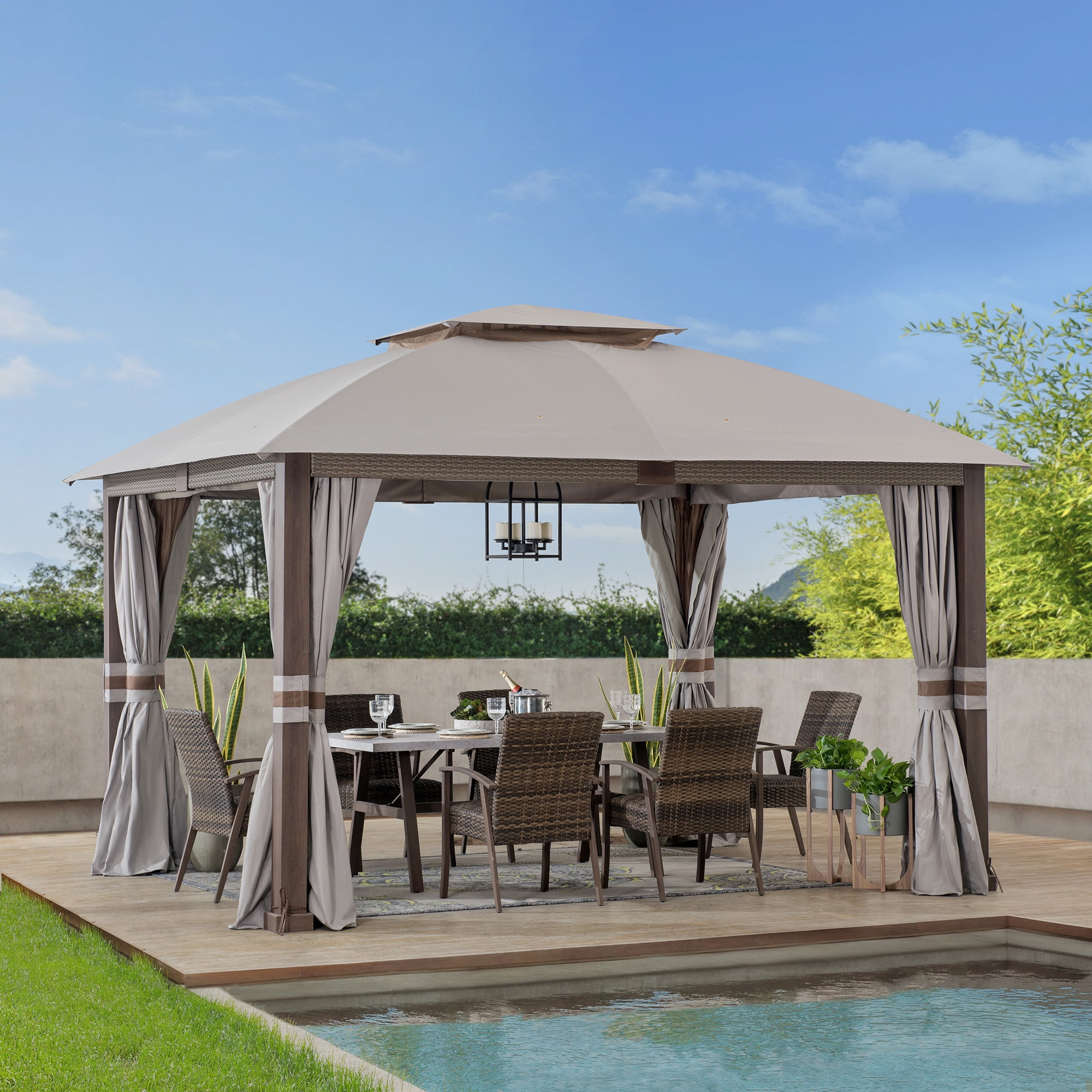 SummerCove Fiona 11 ft. x 13 ft. 2-tier Gazebo with Light Gray Canopy