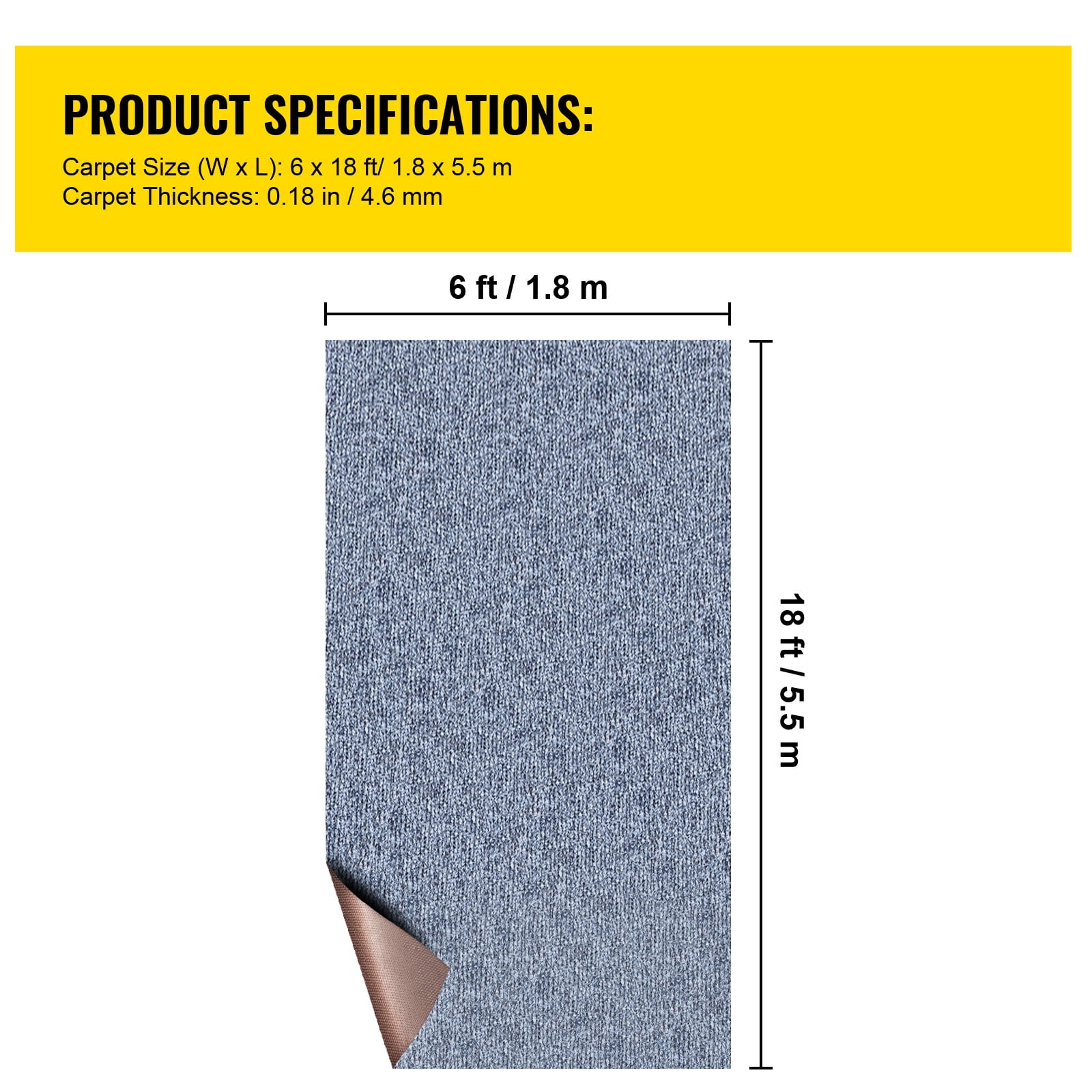 VEVOR Gray Marine Carpet 6x18' Boat Carpet Roll Cutpile In/Outdoor Patio Area Rug Deck