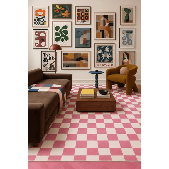 Rug Branch Kids Metro Checkered Blush Pink Indoor Soft Area Rug - 5' x 8'
