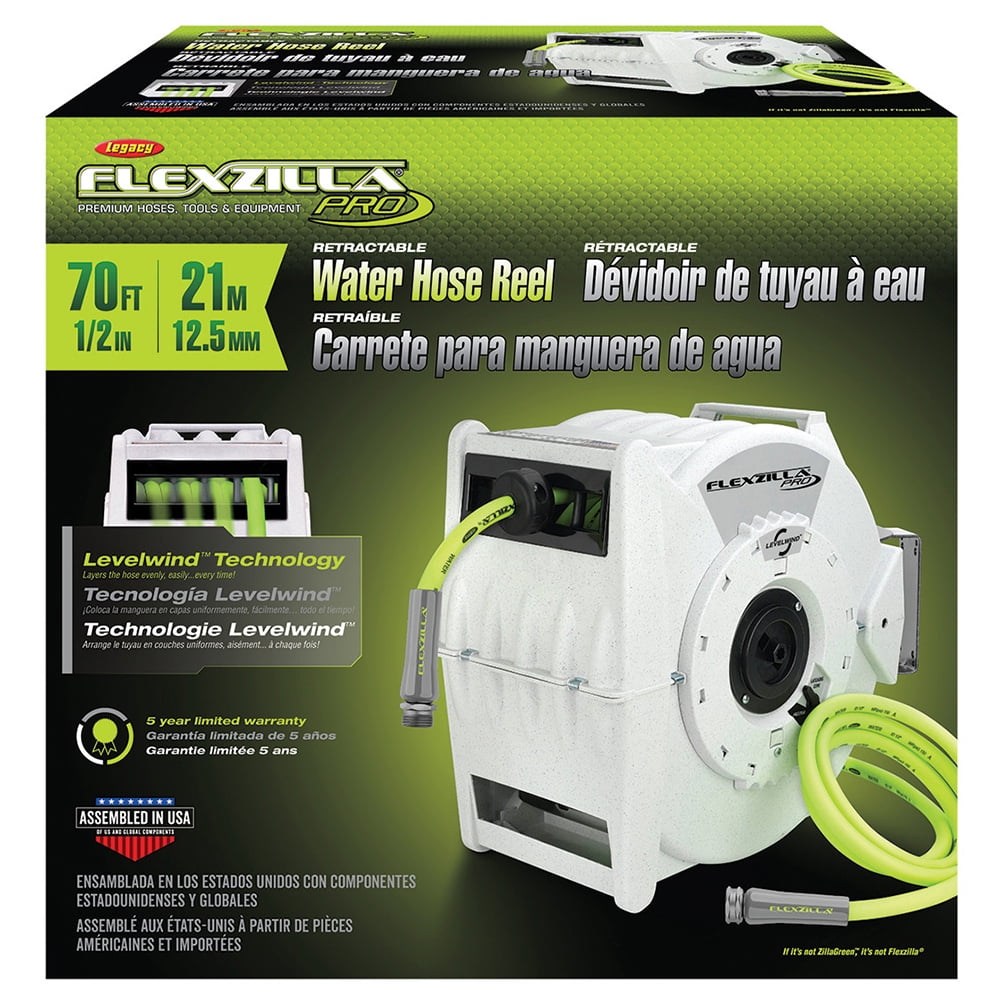 Flexzilla® Pro Retractable Water Hose Reel, 1/2" x 70', Flexible Hybrid Polymer, ZillaGreen™
