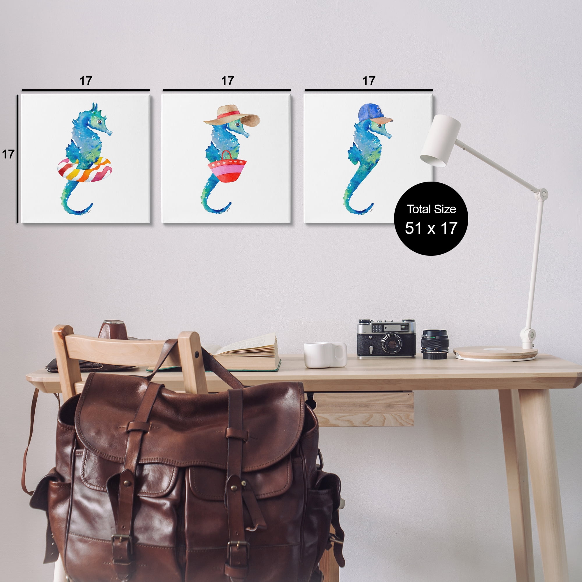 Stupell Industries Fun Beach Ready Seahorses Nautical & Beach Painting Wrapped Canvas Art Print Wall Art, 17 x 17, Set of 3
