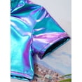 thumbnail image 5 of TiaoBug Kids Girls Shiny Metallic Short Sleeve Crew Neck Tee Shirt Hip Hop Jazz Ballet Dance Crop Top Blue 13-14, 5 of 7