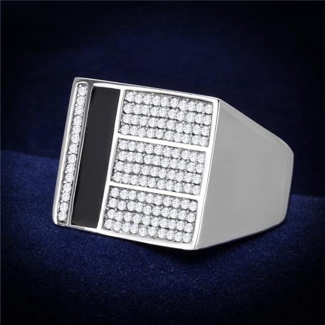Men Rhodium 925 Sterling Silver Ring with AAA Grade CZ in Clear - Size 12