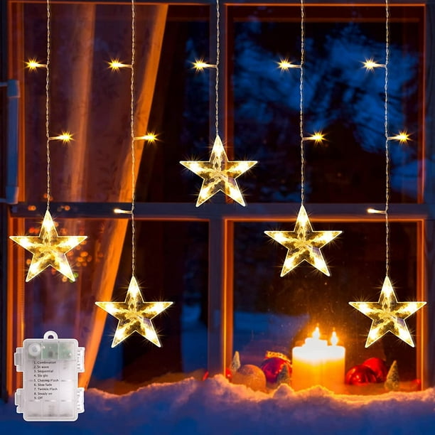 Lot de 8 décorations de fenêtre de Noël lumineuses à piles avec
