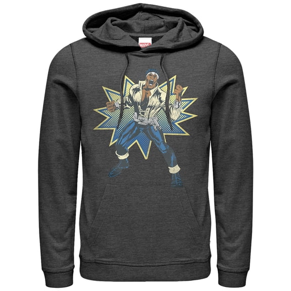 Men's Marvel Heroes for Hire Power Man Pull Over Hoodie Charcoal Heather Medium