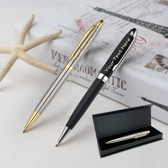 Personalized Ballpoint Pen Laser Engraved Name/Logo/Text - Customized Pen Sets Black Writing - Graduation Birthday Anniversary Thank You Gift for Women Men