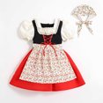 thumbnail image 3 of Odeerbi Kids Girls Dirndl Dress Short Sleeve Floral Oktoberfest Apron Dress with Headbands, 3 of 9
