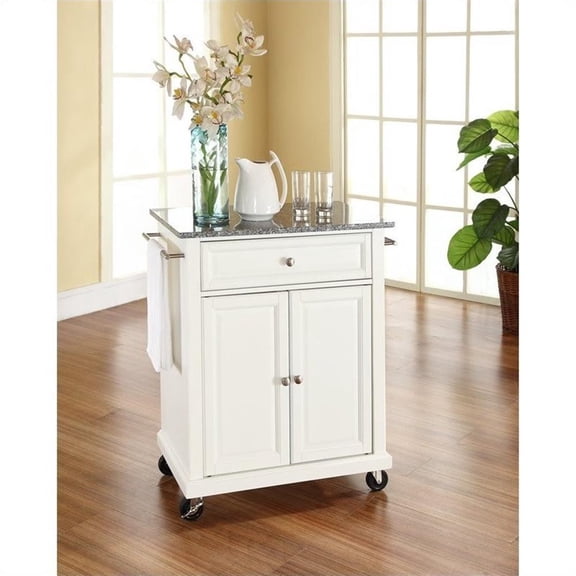 Kingfisher Lane Solid Granite Top Kitchen Cart in White