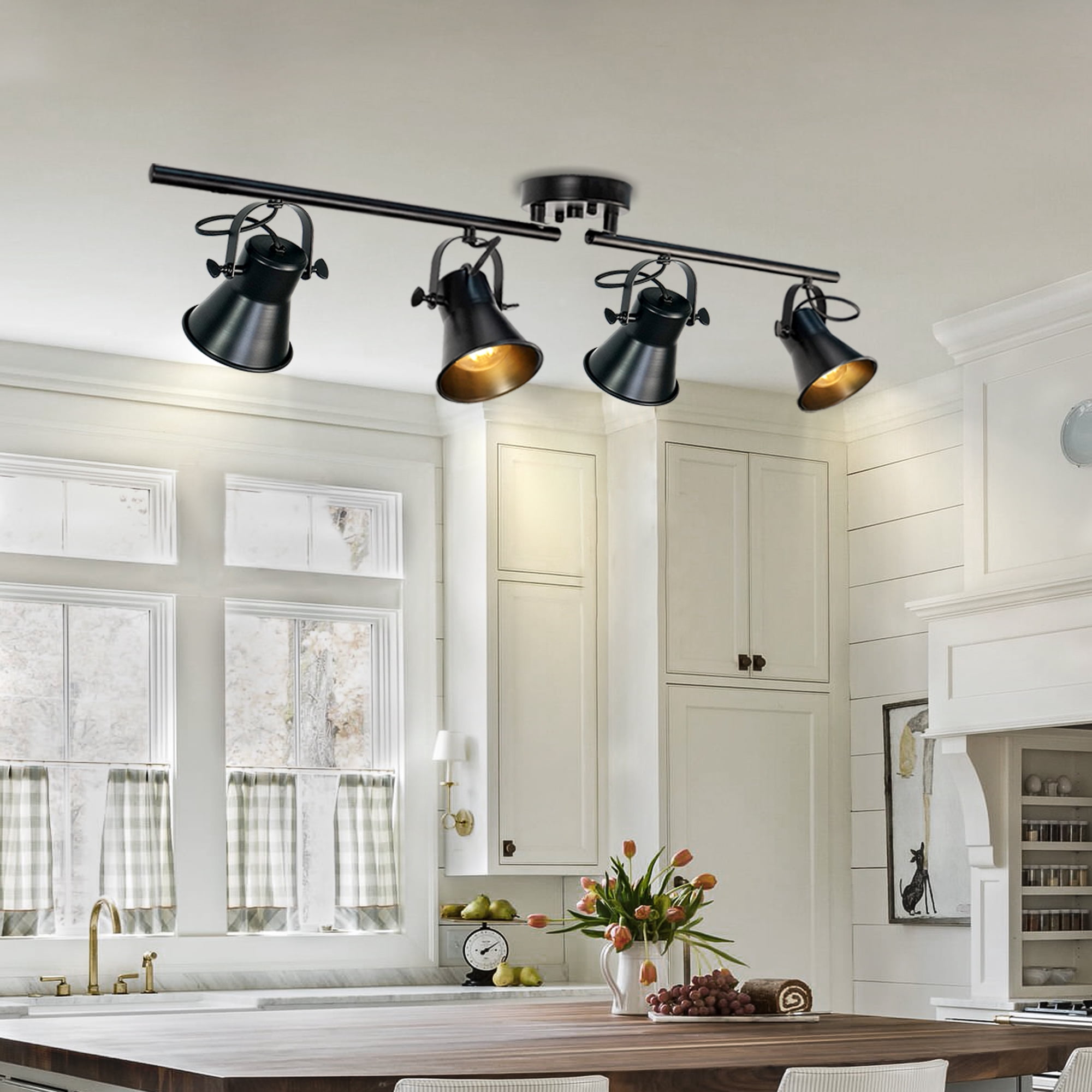 Auffel Track Lighting 4 Light Kitchen Lighting Fixtures Ceiling Black 37 Inch  Ceiling Light Fixture Rustic Track Lighting Fixtures Ceiling for Closet Living Room Bar Office Rotatable Light Head