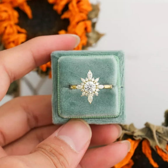 solitaire jewels 1CT Round Moissanite Art Deco Engagement Ring For Women, 14K Yellow Gold