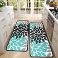thumbnail image 4 of Kitchen Rugs Sets Of 2,Black Turquoise and Gray Floral Pattern Anti Fatigue Kitchen Mat Rugs Non Slip Washable,Decorative Kitchen Floor Mats for Kitchen,Sink,Laundry,17"x47"+17"x47", 4 of 5