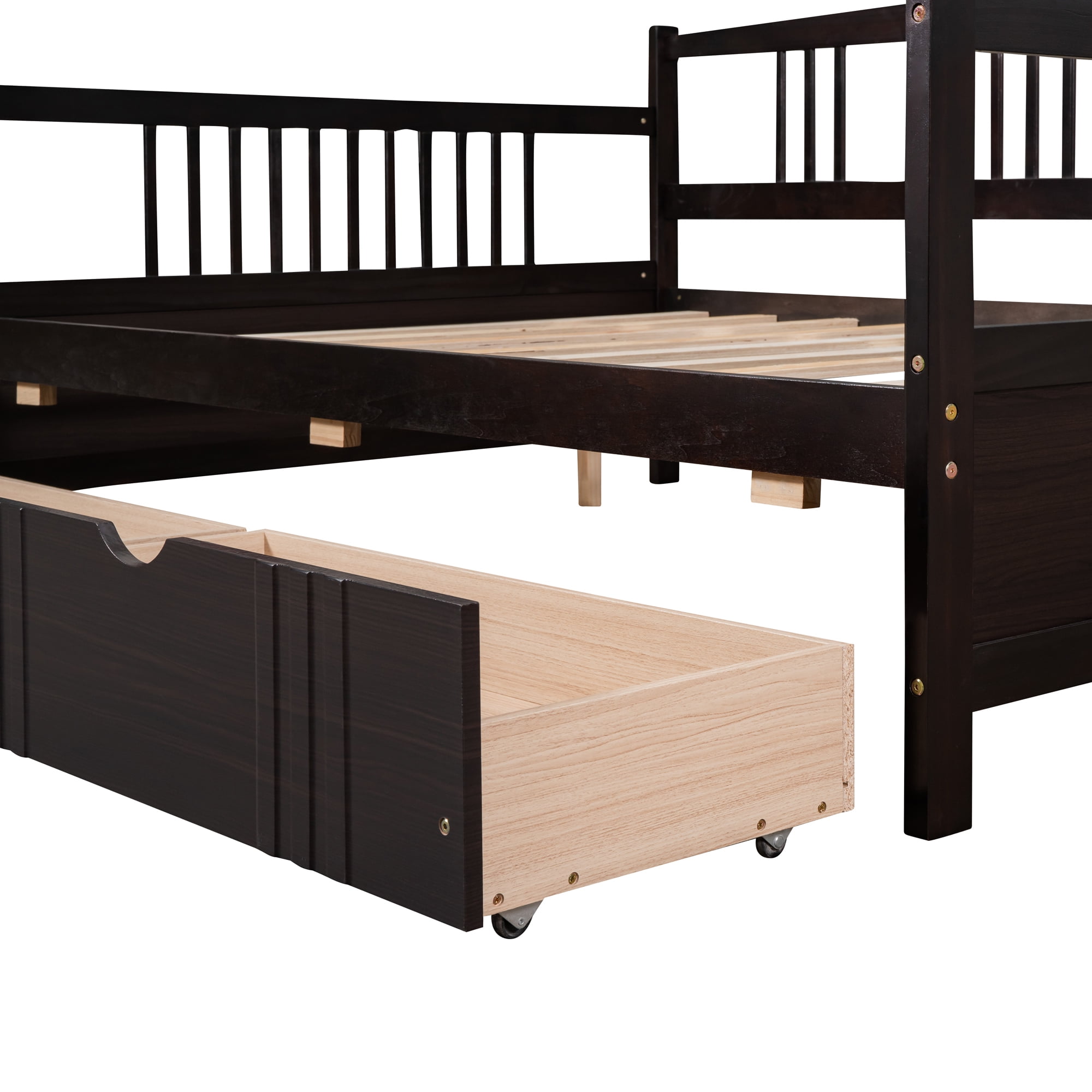 Aukfa Daybed with 2 Storage Drawers, Wood Full Size Daybed Frame for Guests Sleepovers, Espresso