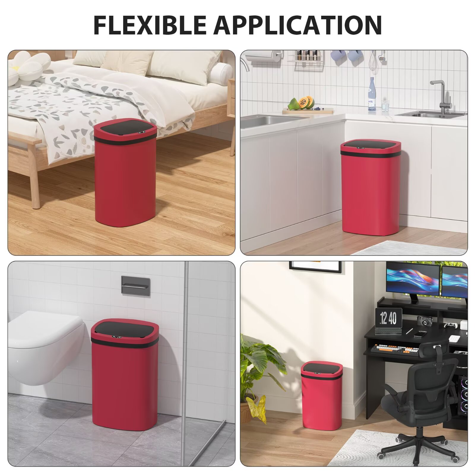 YRLLENSDAN 13 Gallon Trash Can Motion Sensor Touchless Automatic Garbage Cans with Lid and Odor Filter for Kitchen Bedroom Office Living Room, Red