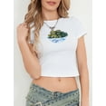 thumbnail image 2 of WIFORNT Women's Summer Fitted Crop Tops Short Sleeve Crewneck Solid Color/Pattern Print Cropped T-shirt, 2 of 9