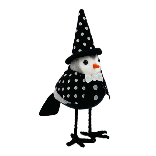 Adornos de pájaros para Halloween de Lksixu, decoraciones de Halloween, muñeco de peluche de pájaro con diseño de bruja en 3D y sombrero de mago, accesorio espeluznante para casa embrujada,
