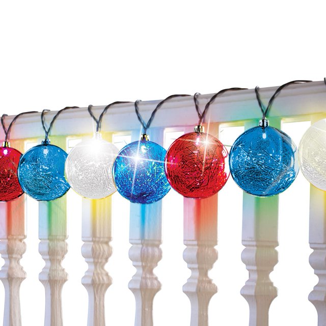 Tinsel Solar Globe String Lights Halloween Color, Red/White/Blue