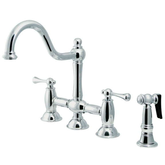 Kingston Brass KS3791BLBS Restoration Bridge Kitchen Faucet with Brass Sprayer, Polished Chrome