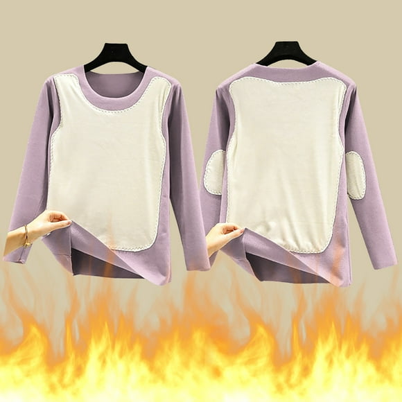 DondPO Plus Size Tops Womens Long Sleeve Tops Women's Seamless Thermal Underwear Top Autumn Winter Top Heating Bottoming Waist And Belly Top Womens Hoodies Pullover Womens Tops Purple 4XL