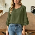 thumbnail image 5 of HAiming Cotton Linen Tops for Women Summer Tiered Short Sleeve Tee Loose Casual Comfy Solid Color Scoop Neck Shirts Outwear Tops, 5 of 7