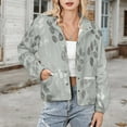 thumbnail image 3 of Jackets for Women Winter Coat Jackets Flannel Stand Collar Jacket(Grey Leaves Pattern,Size:S-4XL), 3 of 7
