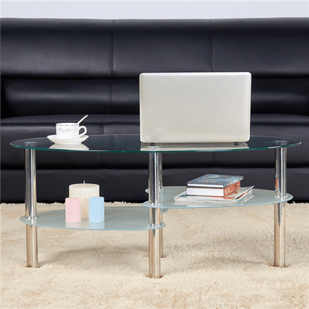 Oval Round Table - Topeakmart Oval Glass Coffee Table 3 Tier Round Cocktail Glass Side Table Clear
