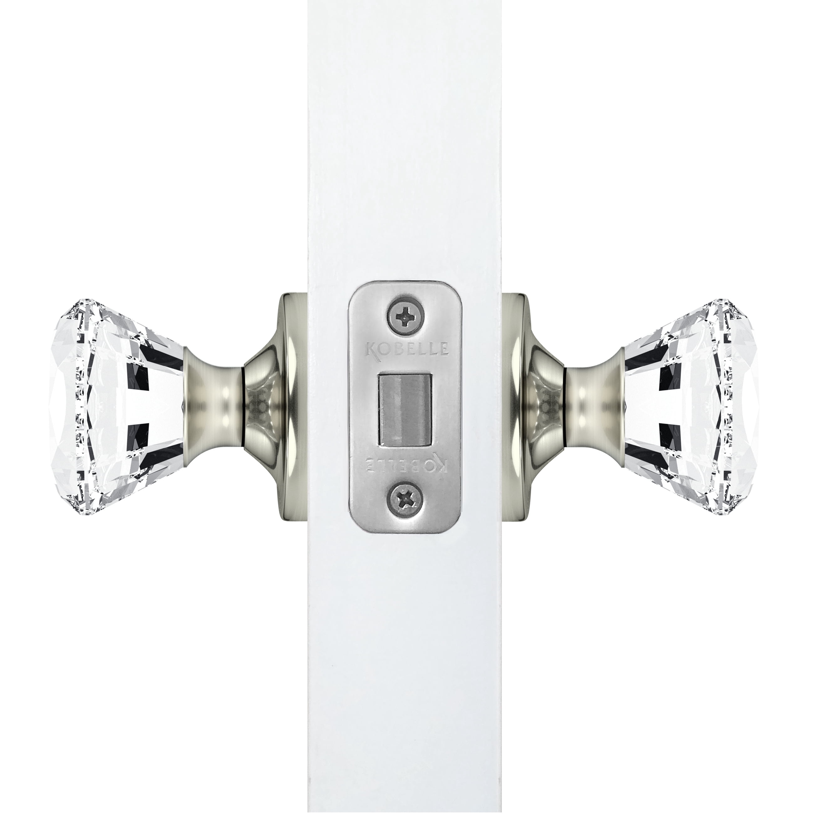 Passage Diamond Round Brilliant Crystal Door Knobs Satin Nickel Round Rosette