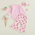 thumbnail image 4 of NOLDARES Baby Girl Clothes Newborn Infant Outfits Cute Fall Winter 3PC Clothes Spring Romper Set+Hat+Headband(Pink,6-12 M), 4 of 9
