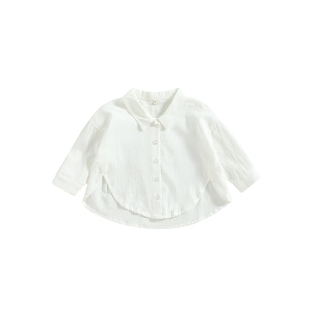 Gupgi 1-7 Years Boy Girl Shirts Kid Summer Short Sleeve Lapel Collar Solid Color Button Down Shirts