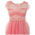 thumbnail image 2 of Little Girls Elegant Lace Rhinestones Glitter Wedding Party Flower Girl Dress Coral 4 (2J1K33PS), 2 of 5