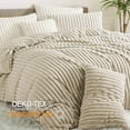 thumbnail image 3 of JOLUSERE Beige Fluffy Striped Duvet Cover Queen Set, 3-Piece Super Soft Faux Rabbit Fur Winter Warm Fuzzy Comforter Cover, 3 of 14
