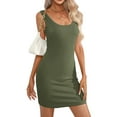 thumbnail image 3 of Womens Summer Tank Dresses Ribbed Bodycon Mini Sleeveless Casual Slim Fitted Pencil Dresses Army Green L, 3 of 9