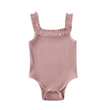 

Infant Baby Girls Boys Clothes Sleeveless Romper Solid Ruffle Halter Jumpsuit Cotton One-Piece Bodysuit Summer Outfit