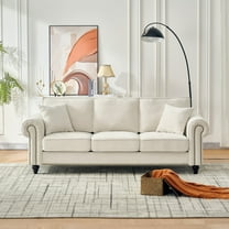 Newest 86" Modern 3-Seater Sofa with Rolled Arms,Chenille Upholstered Couch with Wood Legs , Nailhead Trim for Living Room, Apartment,Beige