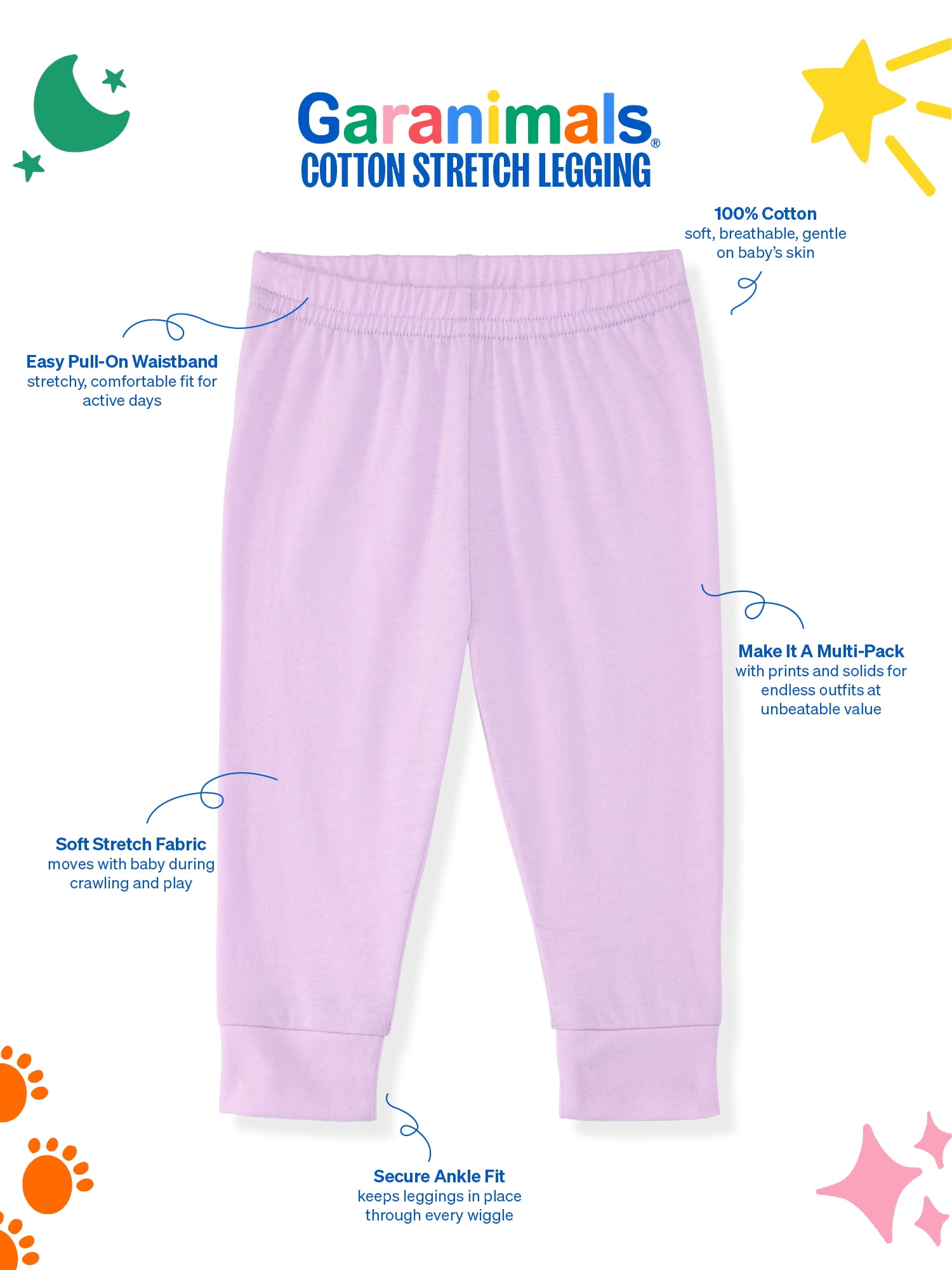Garanimals Newborn & Baby Girl Cotton Joggers, Solids & Prints, 4-Pack, Sizes 0 - 24M