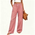 thumbnail image 6 of hoksml Women's Gingham Wide Leg Pants Elastic High Waist Button Front Pleated Lounge Trousers with Pockets for Vacation and Daily Casual, 6 of 8