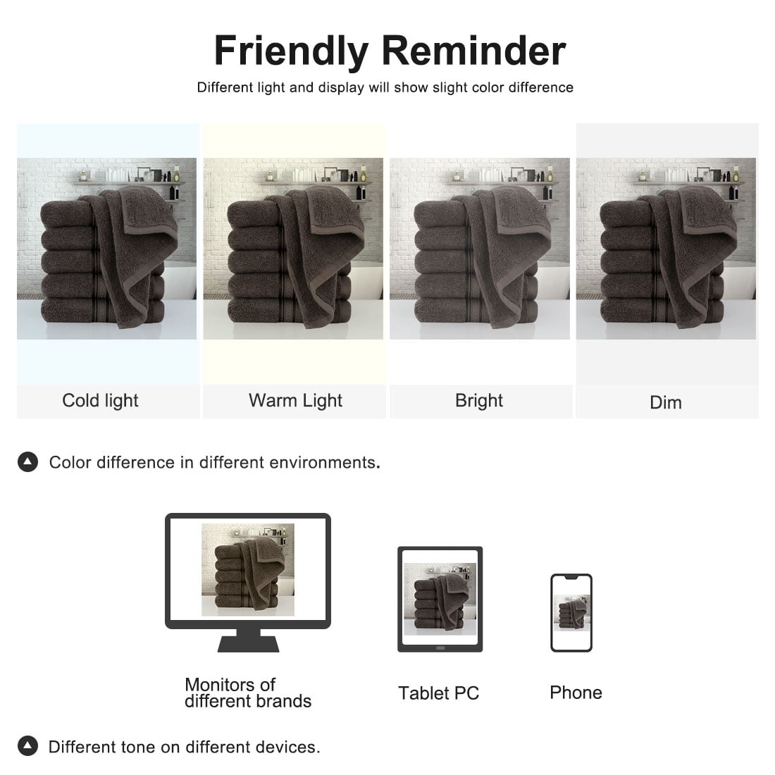 PiccoCasa 6PCS Cotton Soft Hand Towels Set for Bathroom 13" x 29" Coffee Color