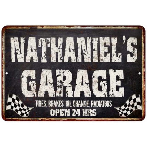 NATHANIEL'S Garage Black Grunge Sign 8 x 12 High Gloss Metal 208120005494