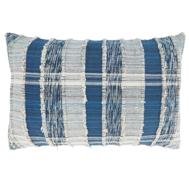 18 Saro Lifestyle Ivory Sky Collection Fringe Lace Applique Striped Throw Pillow with Down Filling 