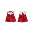 thumbnail image 2 of BemeyourBBs Toddler Baby Girl 4th of July Dress Outfit Baby Girl Independent Day Dress Summer Swiss Dot Red Dress Patriotic America Flag Bow Embroidery Lace Trim Collar Flying Sleeve  A Line Dress, 2 of 9