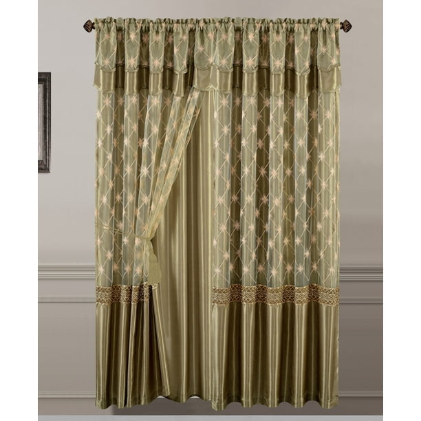 Panel Elegant Embroidered Curtain, How To Make Curtains With Attached Valance