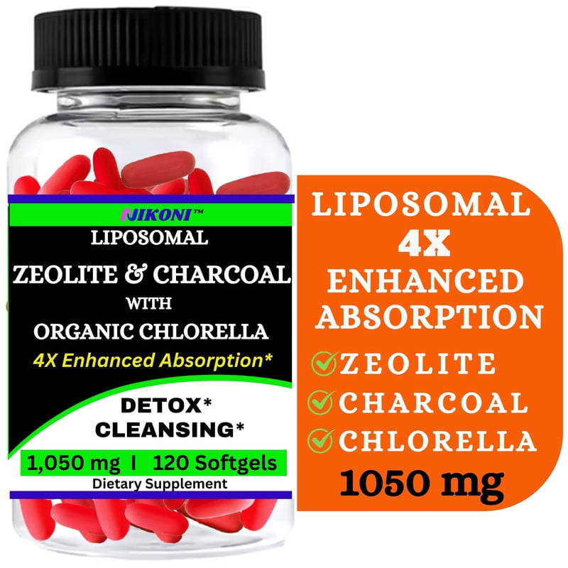 Nikoni Liposomal Clinoptilolite Zeolite, Charcoal and Organic Chlorella Supports Detox 120 Vegan Softgels